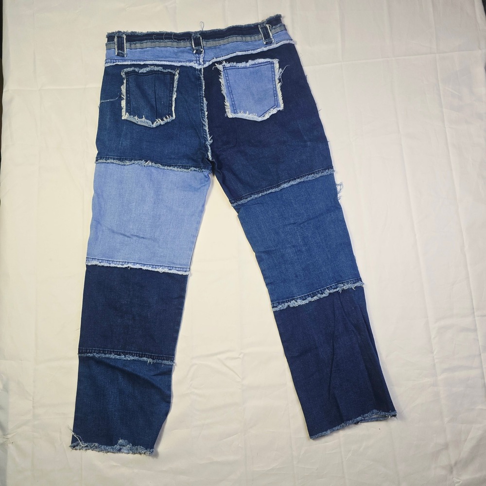 Unbranded Men's Patchwork Denim Jeans XL 36 x 29 Blue Frayed Raw Edge Seams Z36 - Picture 12 of 12